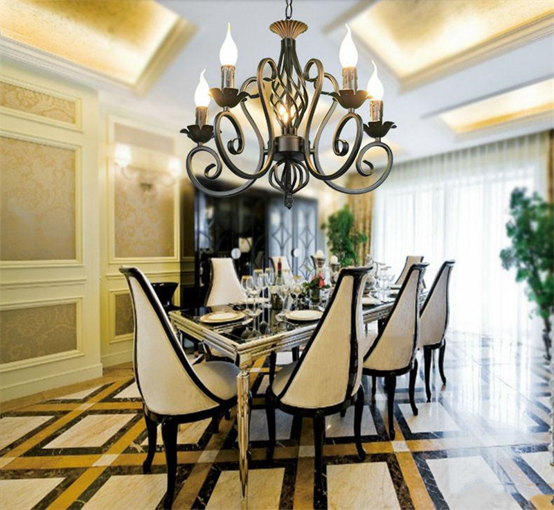 

Wrought Iron Modern pendant Chandelier Vintage Ceiling Candle Lights Fixtures Black/White Home Lighting Restaurant DHL
