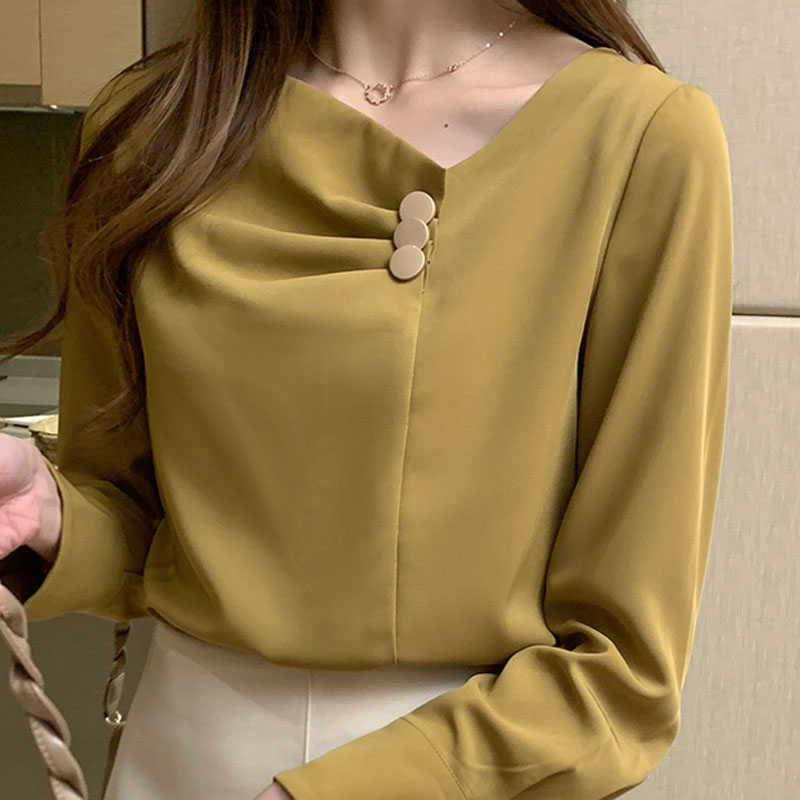 

Autumn Long Sleeve Chiffon Blouse Shirt Tops Blouse Women Blusas Mujer De Moda V-Neck Blouse Women Blouses Tops Blusa D617 210602, Ginger