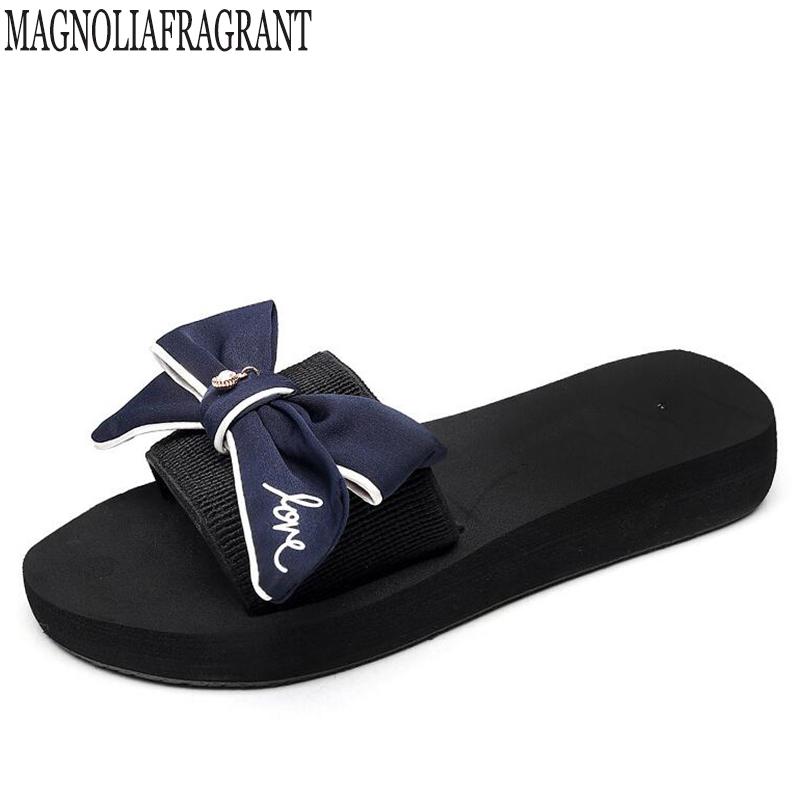 

Pantoufle Femme Women's Shoes Female Word Slipper Slope Ladies Flip Flops All-match Beach Sandals Bowknot Causal Flats C21 Slippers, Black