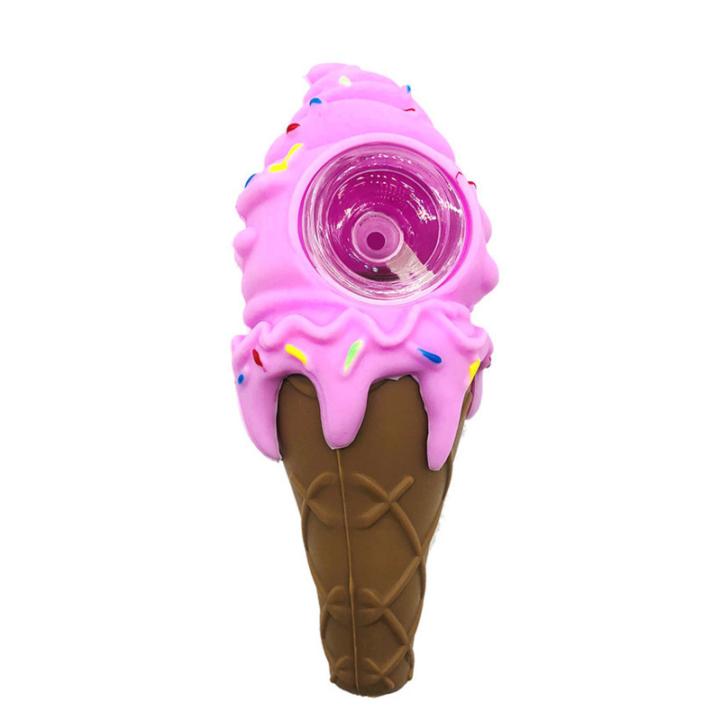 

Gift Ice cream pipe cone silicone smoking pipes creative bongs with one hole glass bowl bubbler