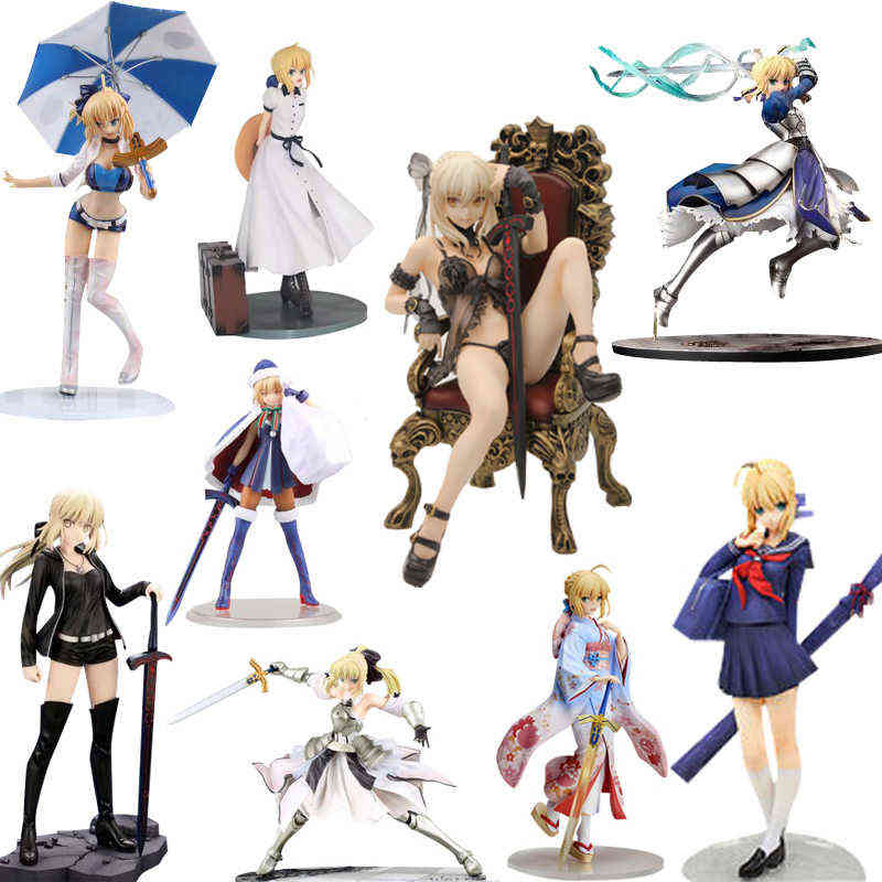 

Anime Fate Grand Order saber FATE The Holy Grail War Fate stay night PVC Action Figure Toy Statue Collection Model Doll Gift H1105, Black no retail box
