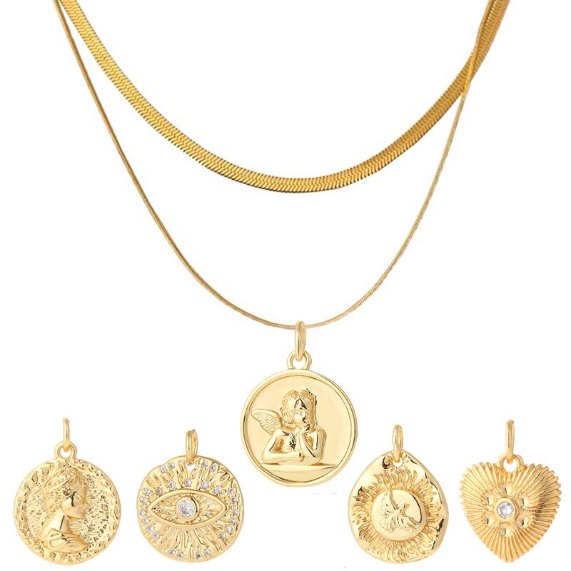 

Pendant Necklaces Multi-layer Coin Couple Pendants Necklace For Women Gold Enamel Heart Women's Stainless Steel Long Chains Punk Collars