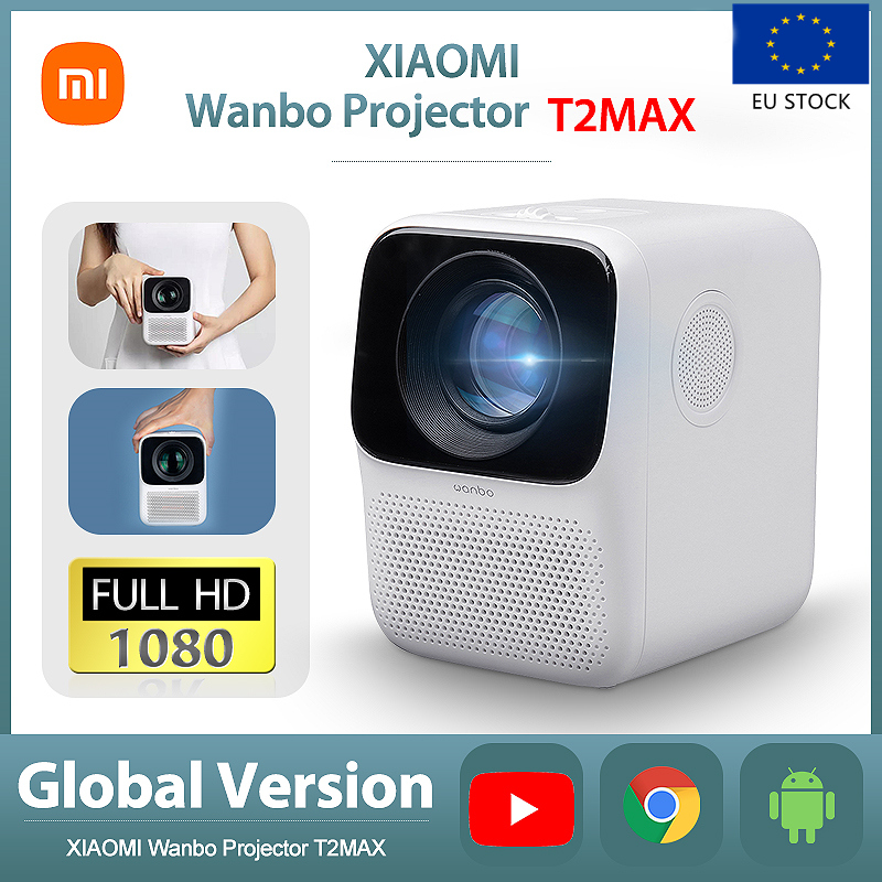 

EU Stock Global Android XIAOMI Wanbo T2MAX 1080P Mini LED Projector WIFI Android System 200ANSI FULL HD for YouTube Phone Portable Home Theater Cinema