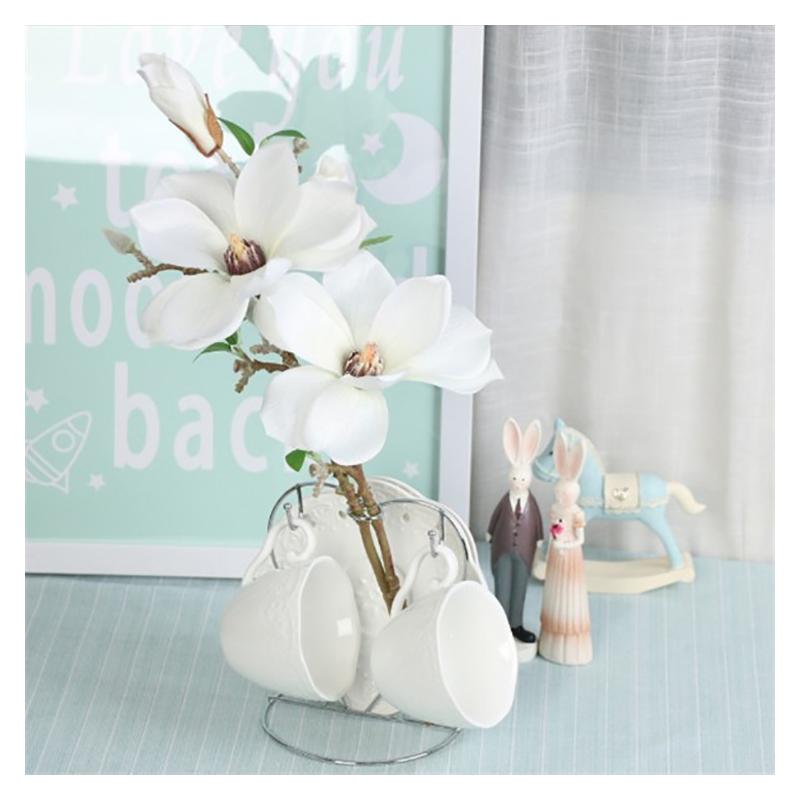 

Decorative Flowers & Wreaths Mini Magnolia Single Branch Flower Artificial Wedding Silk Fabric Indoor Decoration Home Decor, White