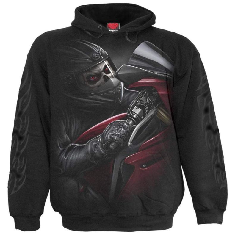 

skull motorcycle rider pattern 3d printing hoodie visual impact party punk goth round neck american sweater hoodie, Black