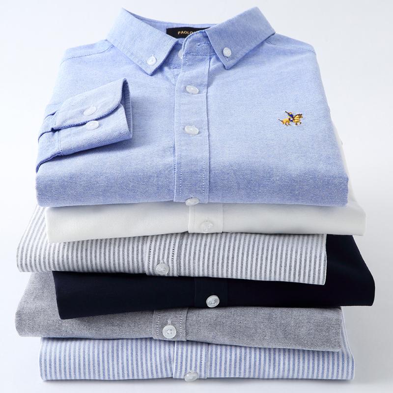 

Men's Casual Shirts Pure Cotton Oxford Striped For Men Long Sleeve Embroidery Logo Design Regular Fit Fashion Stylish, White;black