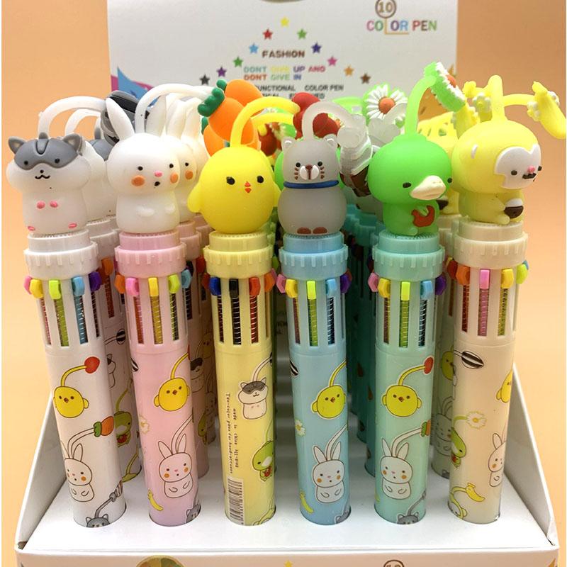 

Pcs/lot Cartoon Animal 10 Colors Ballpoint Pen Cute Roller Ball Pens School Office Writing Supplies Stationery Gift, Blue;orange