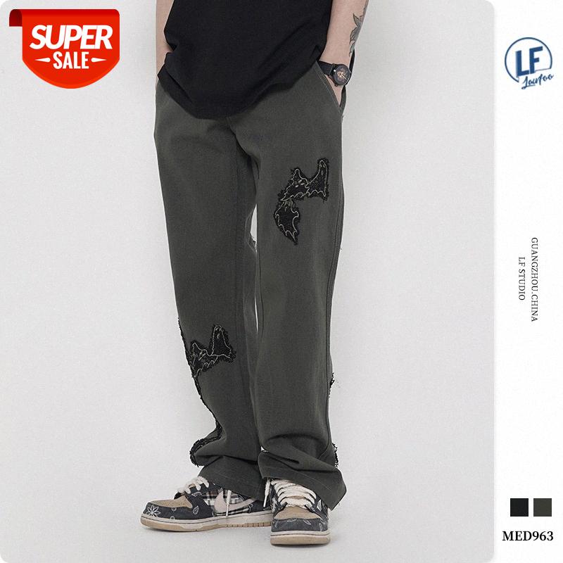 

LawFoo men's retro lace embroidery trousers casual pants #uK0F, Black