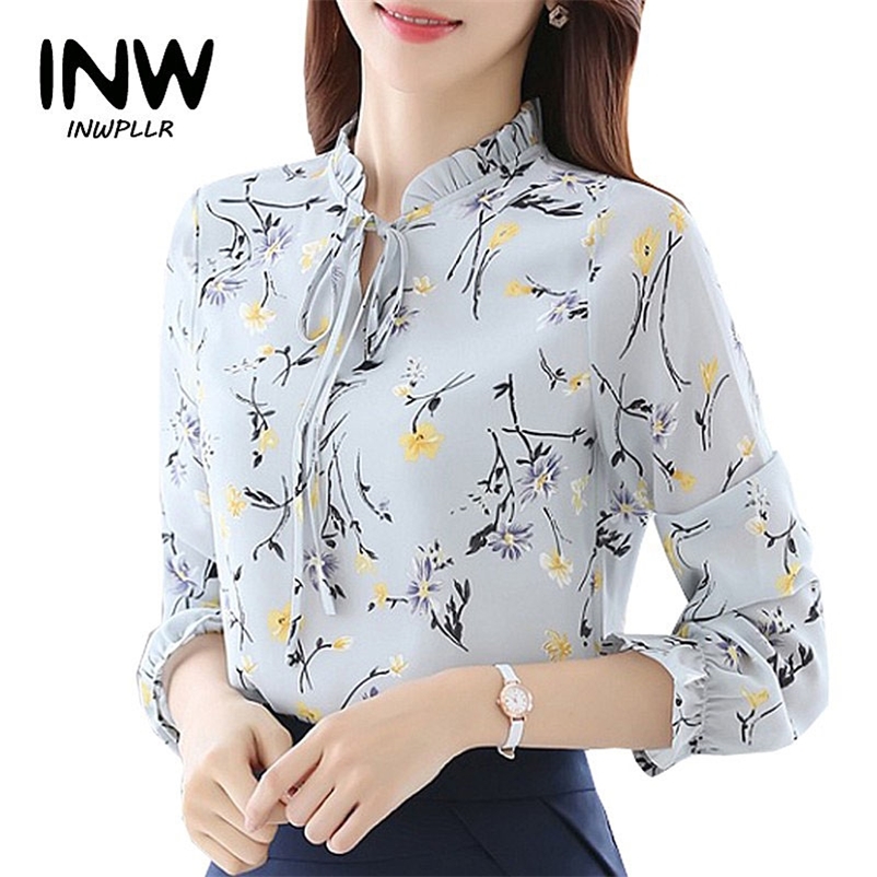Blusas Femininas Fashion Floral Tops And Blouses Mujer Autumn Long Sleeve Femme Shirts Print Chiffon Women Blouses 210715