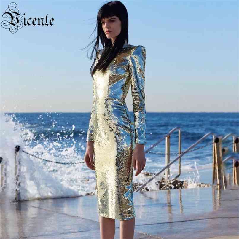

Free Women Silver Dress Back Zipper Design Bodycon Knee Length Celebrity Christmas Party Sequins Vestidos 210520