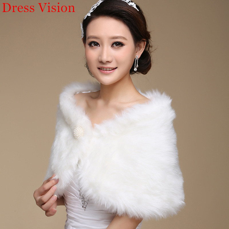 

New Wedding Bolero Outerwear Accessories Urged Wrap Bride Formal Winter Cape Bride Fur Shawl Wedding Jackets Wrap, White