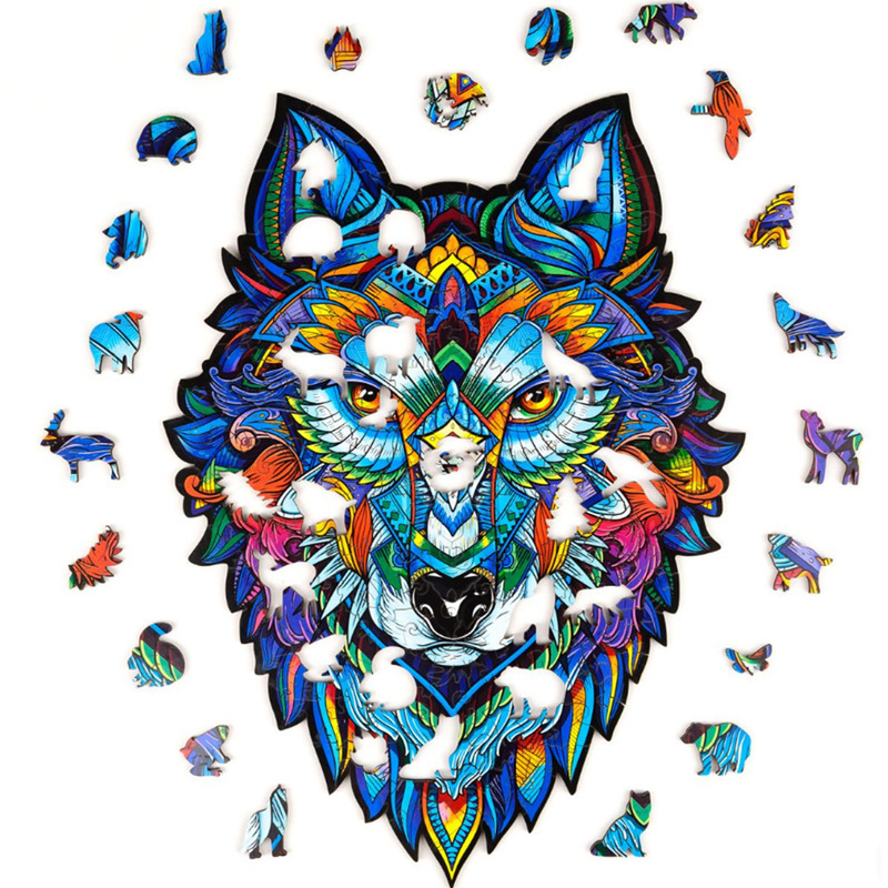 

Puzzle lion owl wolf fox wooden shaped puzzle toy