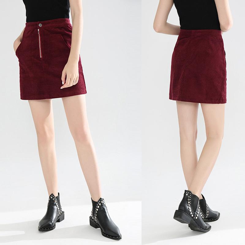 

Women Solid Color Zipper Skirts A Line High Waisted Pencil Skirt Casual Button Short Mini, Burgundy