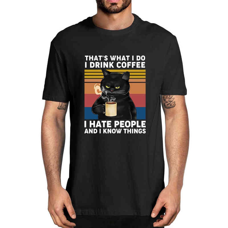 

3XL Fashion Summer Funny Black Cat That's What I Do I Drink Coffee I Hate People Vintage Men's Novelty Oversized T-Shirt Tee G1222, Red