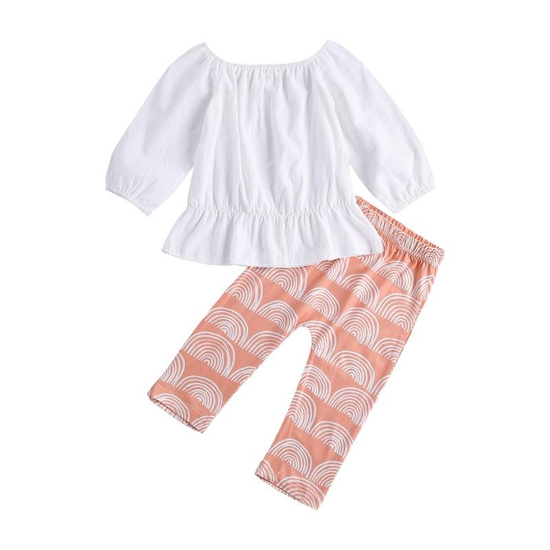 

Clothing Sets 1-4Y Toddler Kids Baby Girl Long Sleeve Cotton T-shirt Tops Rainbow Pant Trouser 2PCS Girls Set, As pic