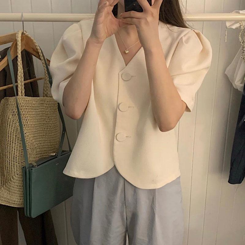 

Lucyever Summer Korean Button Chiffon Shirt Women Elegant Loose V-neck Short Sleeve Shirts Woman Fashion Short Tops Ladies 210521, Milky