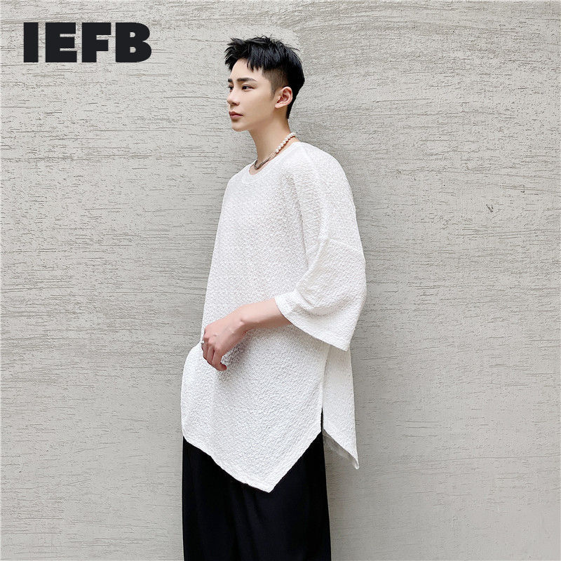 

IEFB Oversized T-shirt Embossed Fabric Fashion Half Sleeve T-shirts Man Summer Korean Trend Tee Tops 9Y7730 210524, White