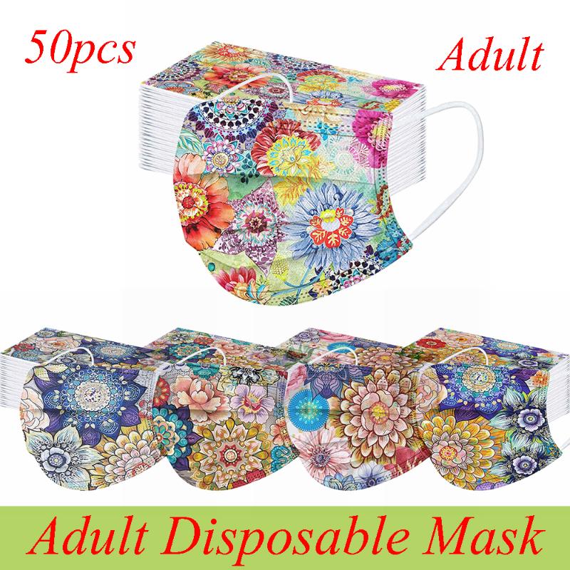 

Other Event & Party Supplies 50pcs Adult Flower Print Mask Disposable Face Masks Mascarillas Floral Masque Unisex 3-Layer Protective Hallowe