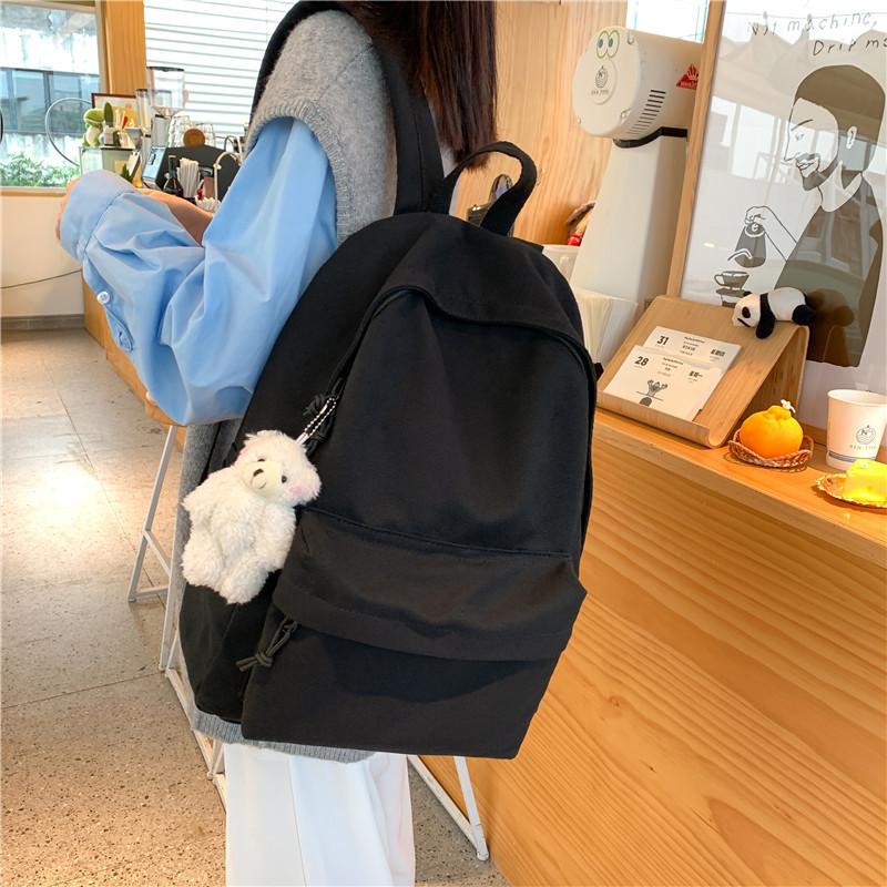 

School Bags Fashion Unisex Backpack Canvas For Teenager Campus Solid Color Girl Book SchoolBags Travel Female Gift, Green