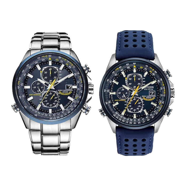 

Luxury Wateproof Quartz Watches Business Casual Steel Band Watch Men's Blue Angels World Chronograph WristWatch, 4 button-blue