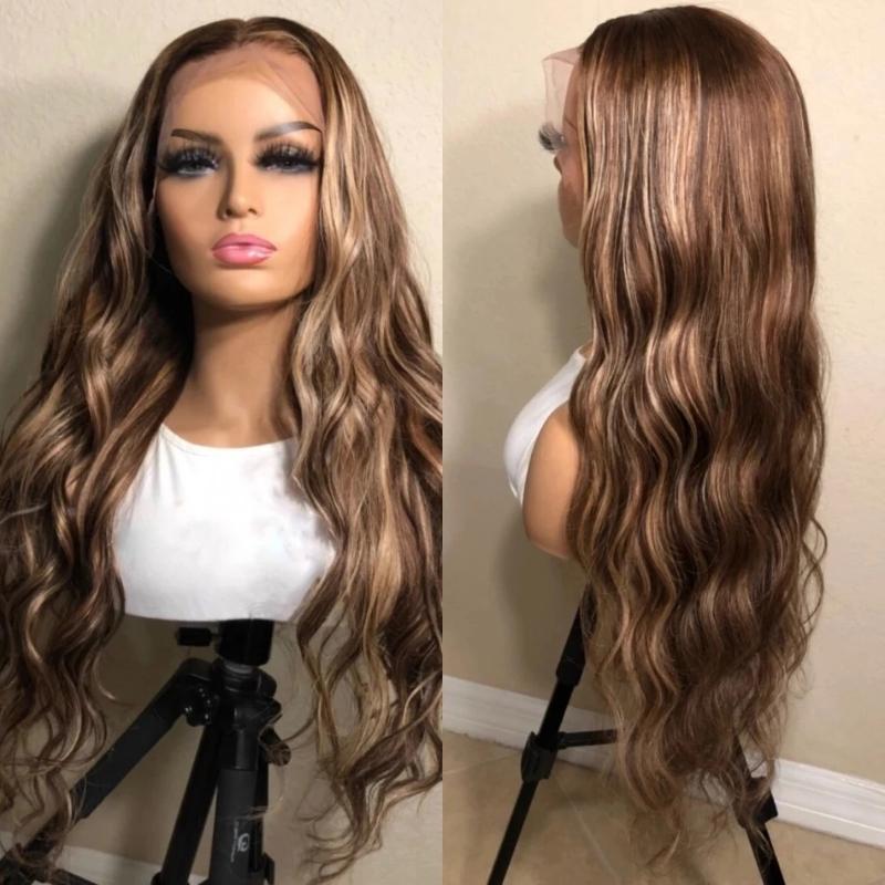 

26inch Highlight Blonde 360 Frontal Remy 180Density for Women Lace Wigs Natural Hairline Loose Wave Front Human Hair, Light brown