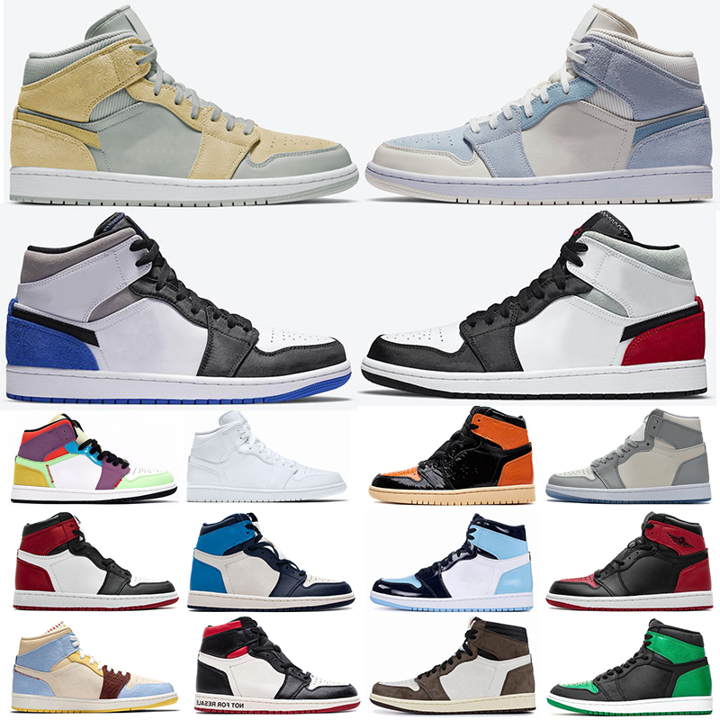 

1s mens basketball shoes Jumpman 1 High OG Mid light smoke grey black mushroom Royal toe UNC Patent women Sports Sneakers, #22