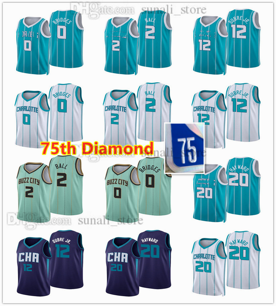 

75th Anniversary Diamond Basketball Jerseys 2021/22 Miles Bridges 0 LaMelo Ball 2 Gordon Hayward 20 Kelly Oubre Jr. 12 City Green White Purple Men Women Kids Youth