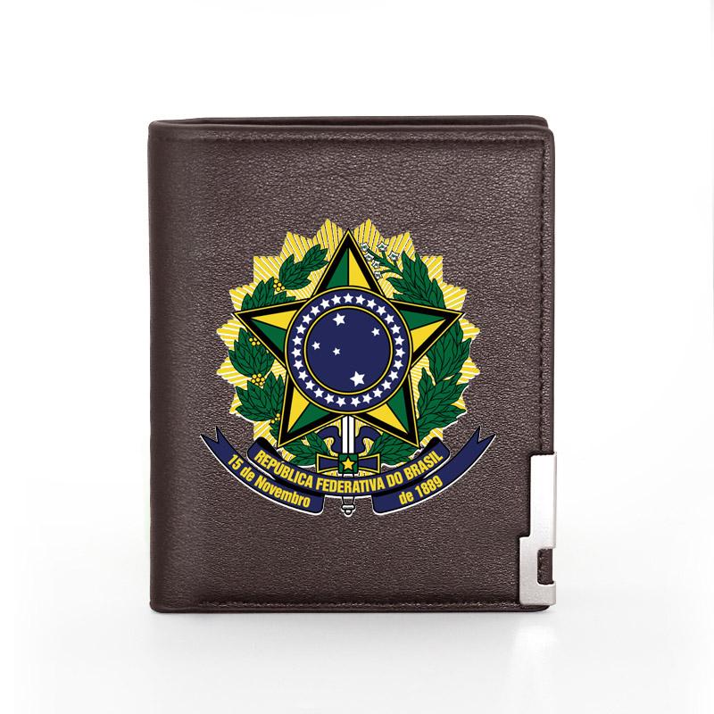 

The National Emblem Of Brazil Printing Leather Wallet Men Women Bifold Holder Short Purse Male Wallets, Red;black