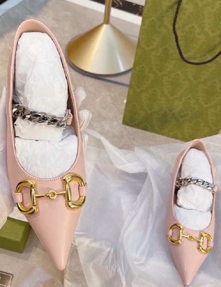 

Designer Luxury pink White Black Leather Shoes Women's Ballet Flat Horsebit Pointed Toe Silver-toned Chain Lady Ballerinas Shoe Ladies Dress,Party Dress