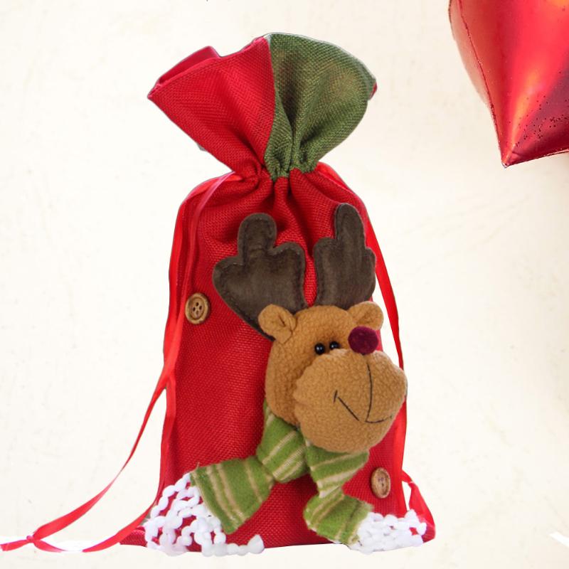 

Christmas Decorations Candy Bag Drawstring Portable Party Favors Gift Apple Holder Container Holiday Decoration (Elk)