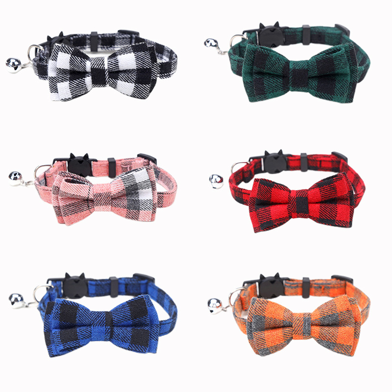 

Plaid Grid Cat Collars Cotton Striped Bowknot Necklace Bulldog Chihuahua Bow Tie Puppy Small Dog Party Bandana Collar