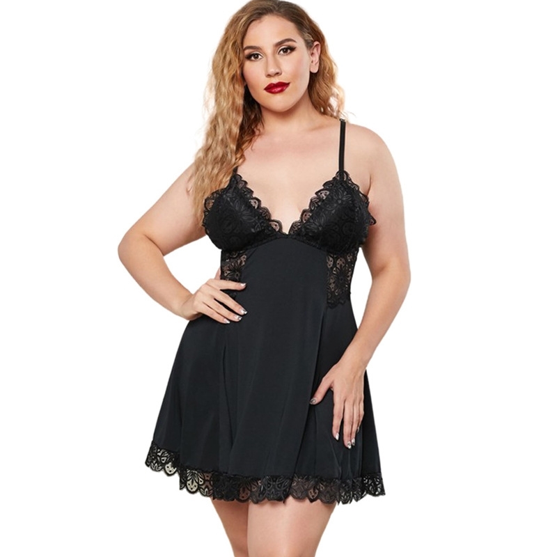 

DM dress large pajamas women's contrast lace stitching sexy underwear set, Red