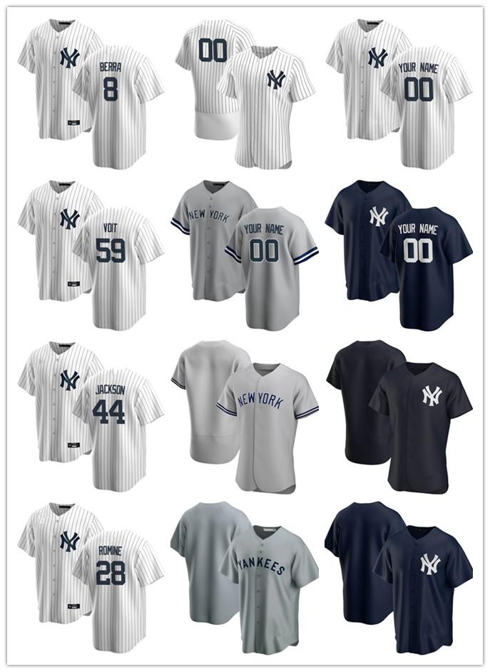 

Custom Mens women Youth New York Yankees 44 Reggie Jackson 8 Yogi Berra 28 Austin Romine 59 Luke Voit Baseball Jerseys, Blue;black