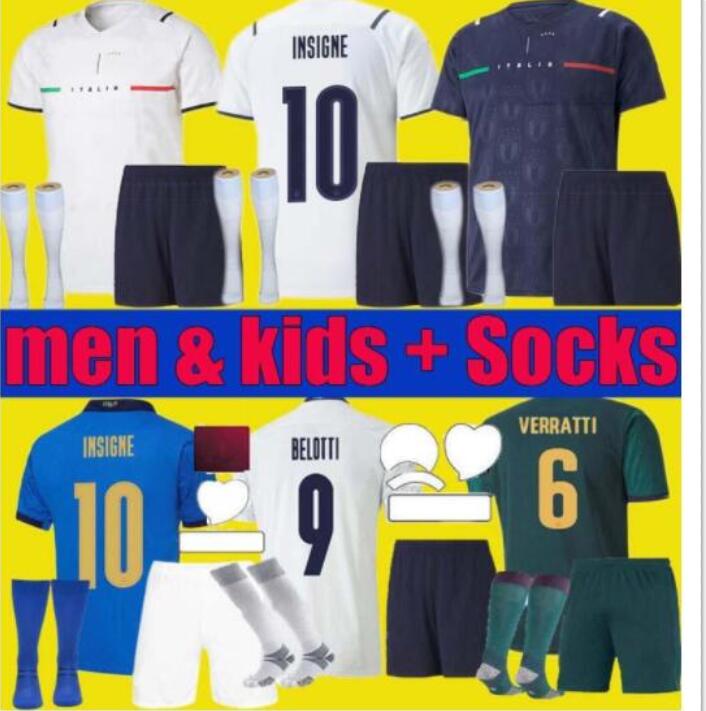 

2021 2022 italy home soccer jersey Men Kids CHIESA KITS 20 22 italia maglie da calcio Verratti Jorginho Romagnoli Immobile football shirts Sets, Black;yellow