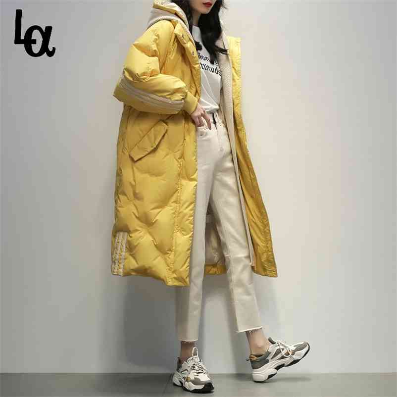 

Black Hooded Warm Down Coat Women Long Jacket Winter Loose Jackets Female Overcoat Thick Parkas Lady Outwears 210519, Smoky blue