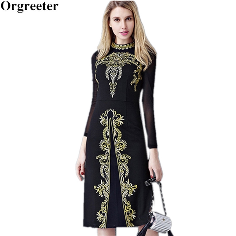 

Summer Style Runway Women's Vintage Embroidery Dress Sexy Split Long Party Dresses Plus Size robe longue 210602, Black