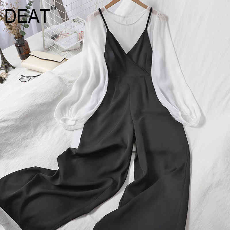 

Women Chiffon Round Neck Long Sleevetemperament Pants Two Piece Set Fashion Spring Summer 11D390 210525, White black