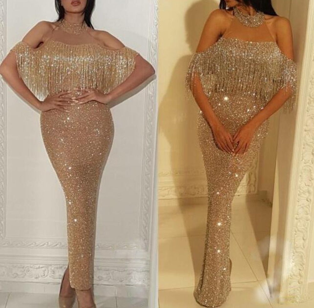 Black Girl Red Long Mermaid Prom Dresses High Neck Sequined Lace Appliques Feather Bottom Evening Gowns Sequined High Neck Formal Party Dress-image-747613884