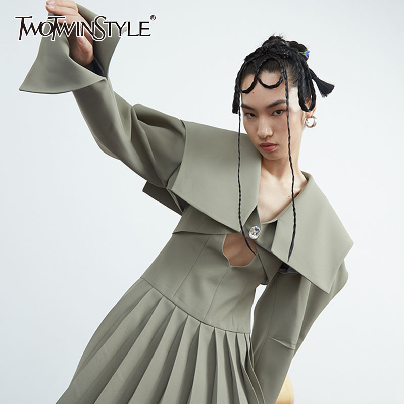 

Casual Short Coat For Women Sailor Collar Long Sleeve Minimalist Coats Female Fashion Clothing Spring 210524, Green