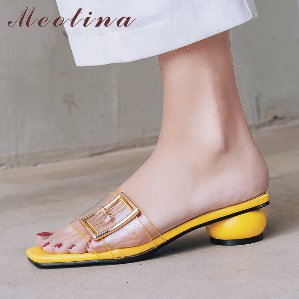 

Meotina Women Shoes Summer Slippers Transparent Strange Style Heels Shoes Buckle Open Toe Slides Female Sandals Plus Size 33-43 210608, White