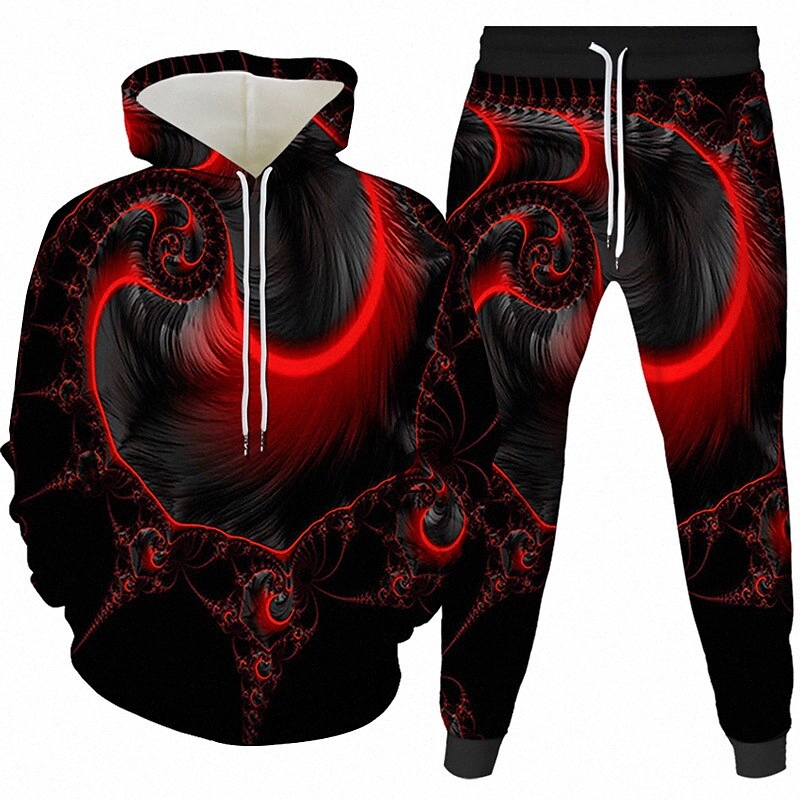 Sweats à capuche 3D 3D de taille 3D pour hommes Réglage graphique abstrait 3D 2 pièce Poche avant à capuche à capuche quotidienne 3D print imprim