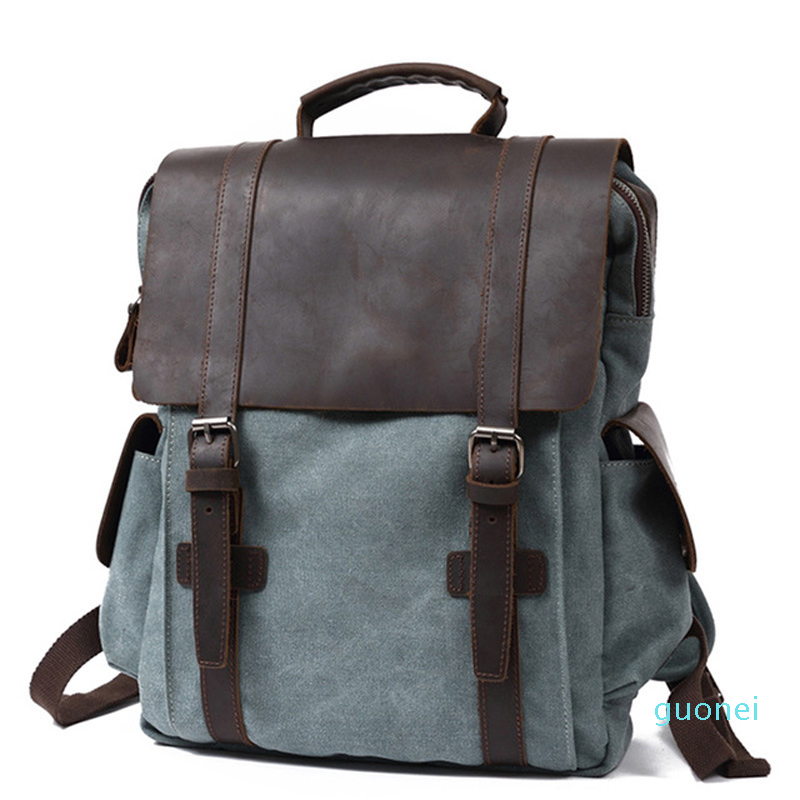 

Genuine Leather Canvas Backpack Vintage School Backpack College Rucksack Unisex 15.6" Laptop Bag, Four Colors 2021, Customize
