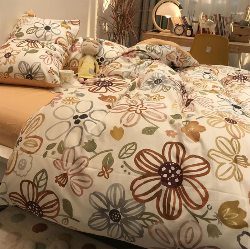 

Bedding Sets Classic Pastoral Flower Set,fashion Nordic Cotton  Full Queen King Home Textile Bed Sheet Pillow Case Quilt Cover, Picture color