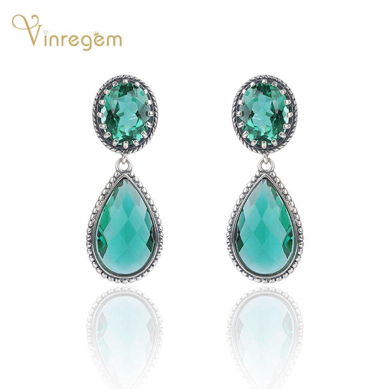 

Dangle & Chandelier Vinregem 100% 925 Sterling Silver Round Pear Cut Emerald Gemstone Wedding Engagement Women Luxury Earrings Fine Jewelry