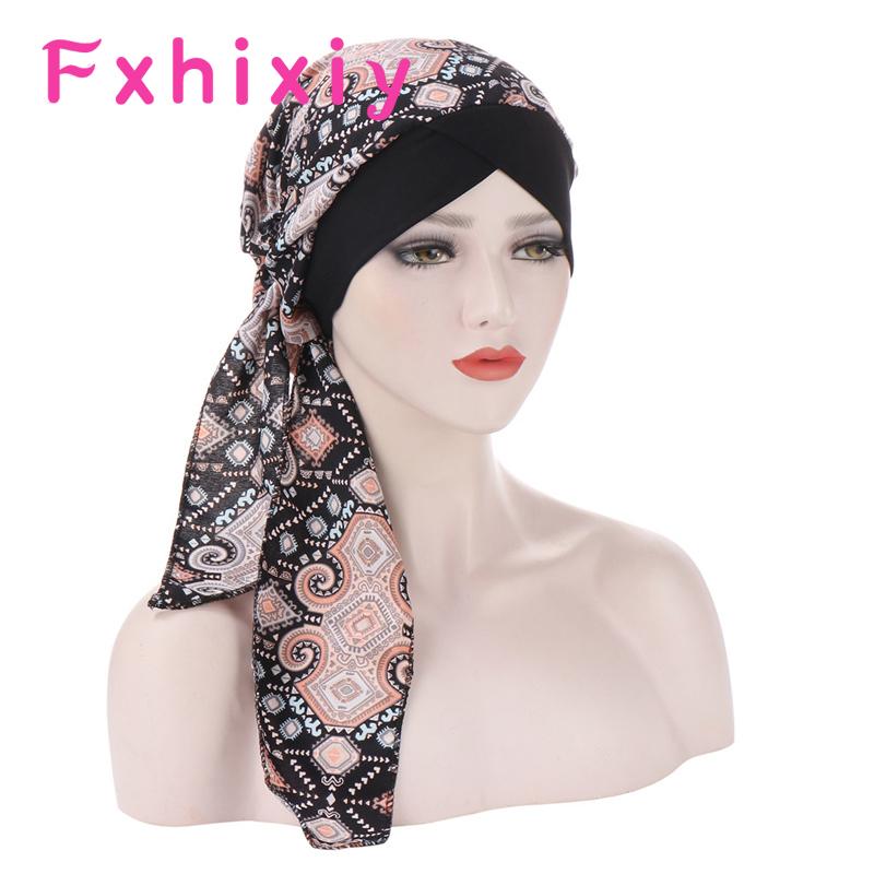

Womens Muslim Hijab Bohemia Style Print Hat Turban Cap Hair Loss Head Scarf Wrap Pre-Tied Headwear Elastic Band Strech Bandana Beanie/Skull, Blue;gray