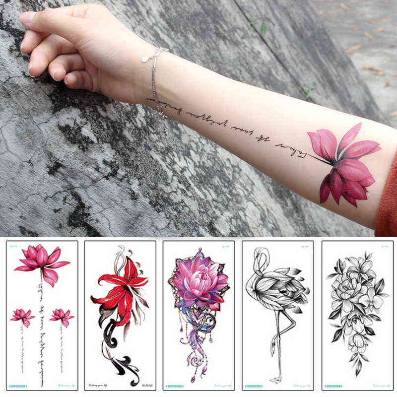 

temporary armband tattoos waterproof temporary tattoo sticker flower lotus tattoo sleeve women wrist arm sleeves tatoo fake girl Y1125