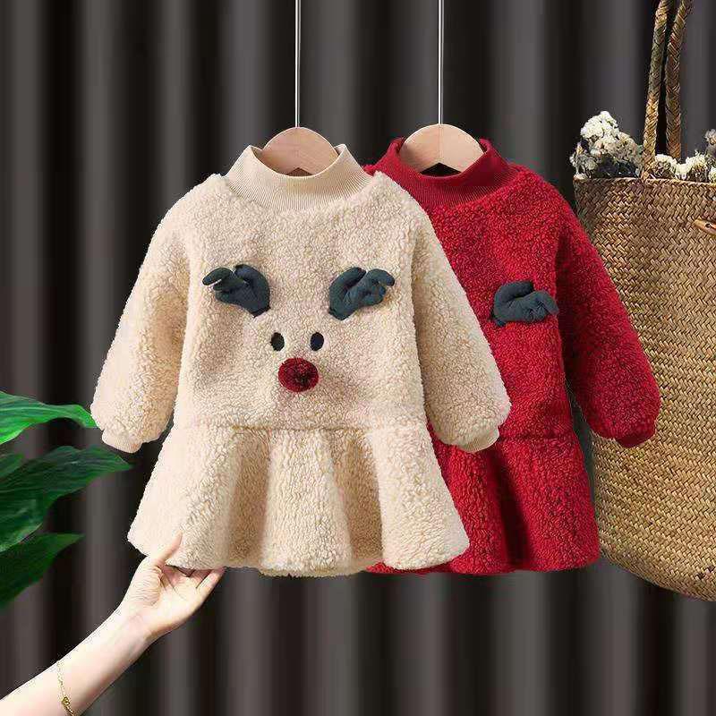 

Girl's Dresses Girls Dress Thick Warm Flannel Fall Winter Kids Mini For Girl 1 2 3 4 5 6 Year Baby Toddler Children Sweatshirts Clothes, Red;yellow