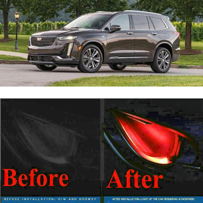 

4pc CF Style Stickers On Cars Interior Inside Door Handle Atmosphere Lamp For Deville Dts Sts Xlr Xt4 Xt5 Xt6 LED Emergency Lights