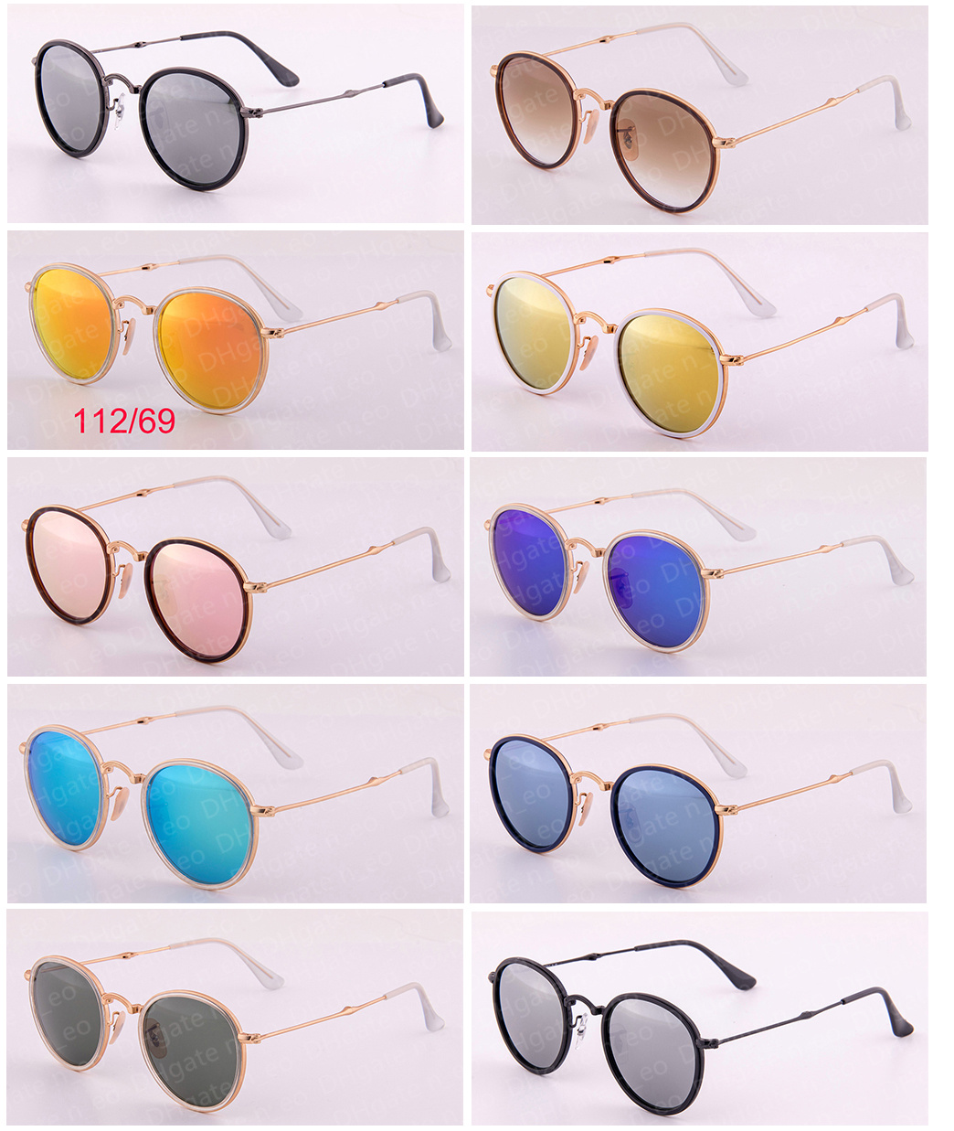 

Round Folding Sunglasses 3517 Soscar Retro Sunglasses Women Brand Designer UV400 Eyeglass for Men Mirror Glass Lens Metal Frame Gafas de sol, White;black