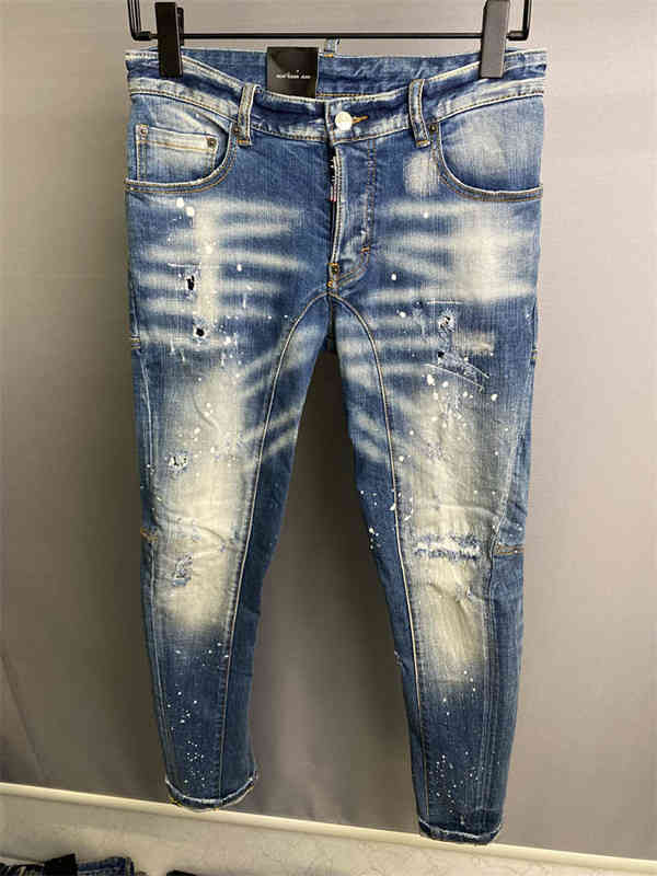 

2021 Top Quality jeans New Mens Luxury Digner D2 Denim Jeans Hol Trousers Dsquare Biker 2#A361, Blue
